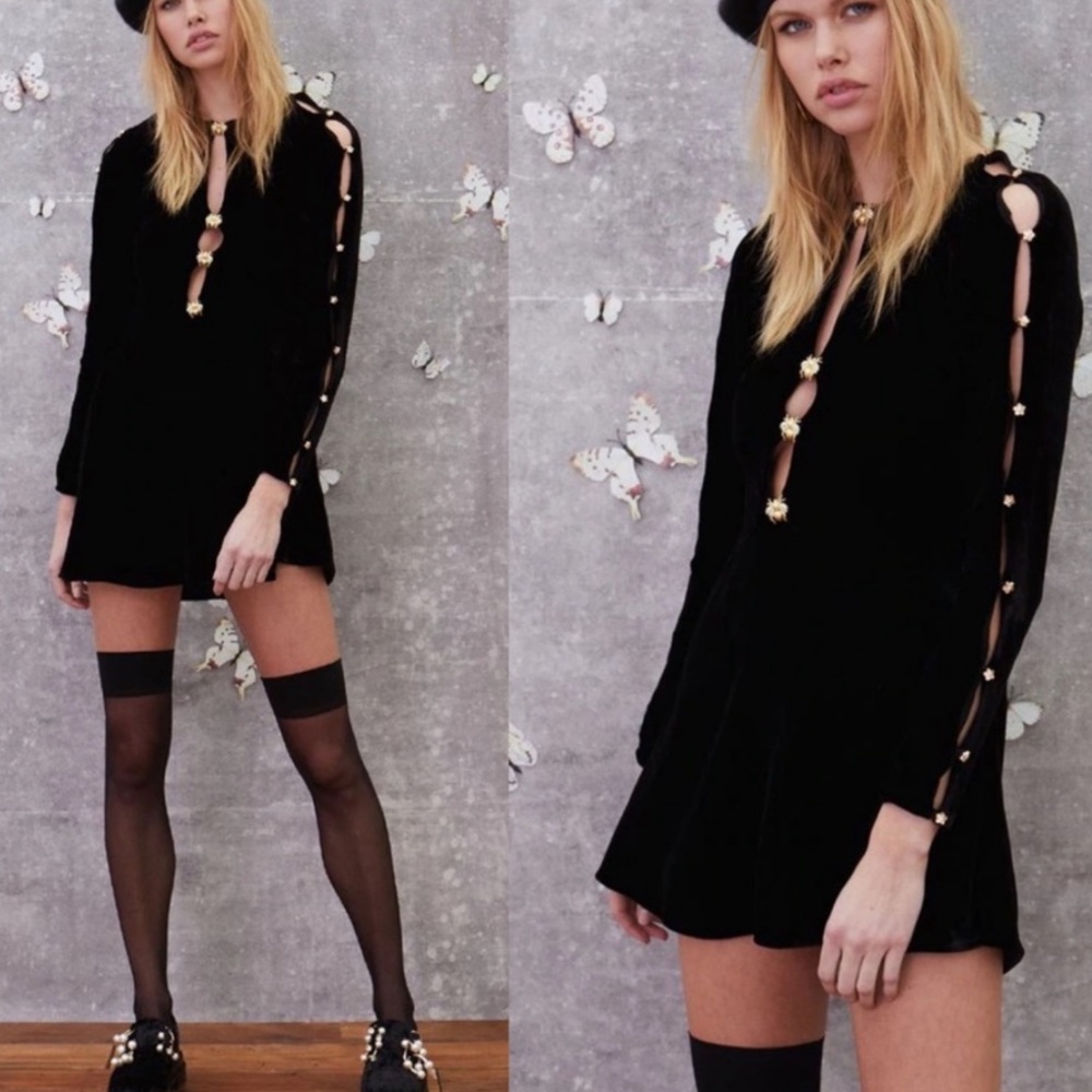 For Love & Lemons Black Velvet Mini Dress